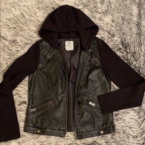 Full Tilt Faux Leather Jacket with Hoodie